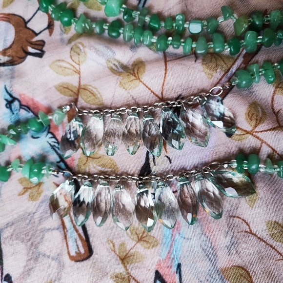 Adventurine Semi Precious Stone Oversized Faceted Acrylic LOFT Dual Necklace - Picture 13 of 14